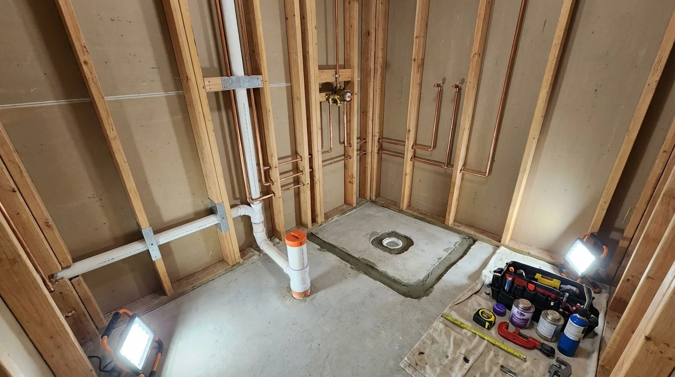 Bathroom rough-in plumbing during remodel by Johns Plumbing LLC in Sedona