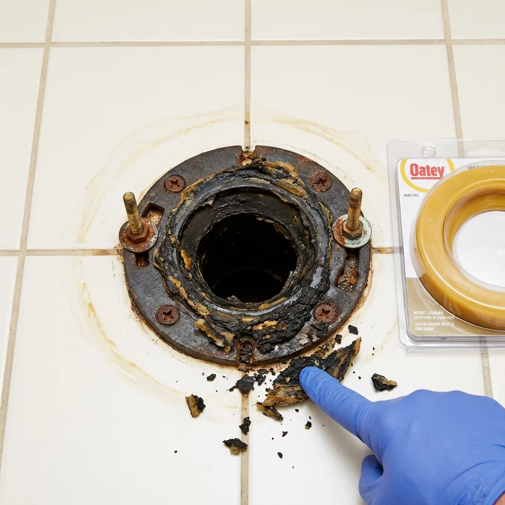 Failed wax ring showing water seepage at the base of a toilet in a Sedona, AZ home